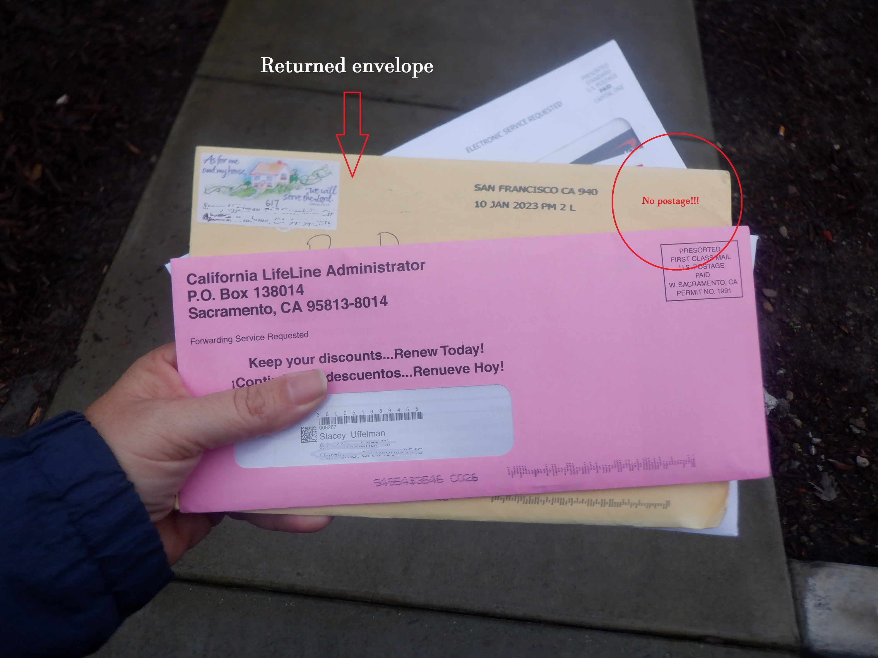 Photo I took of yesterday's mail gotten today with returned envelope Photo I took of yesterday's mail gotten today with returned envelope