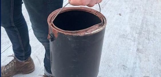 A bucket that was on a deer running in a neighborhood in North Carolina