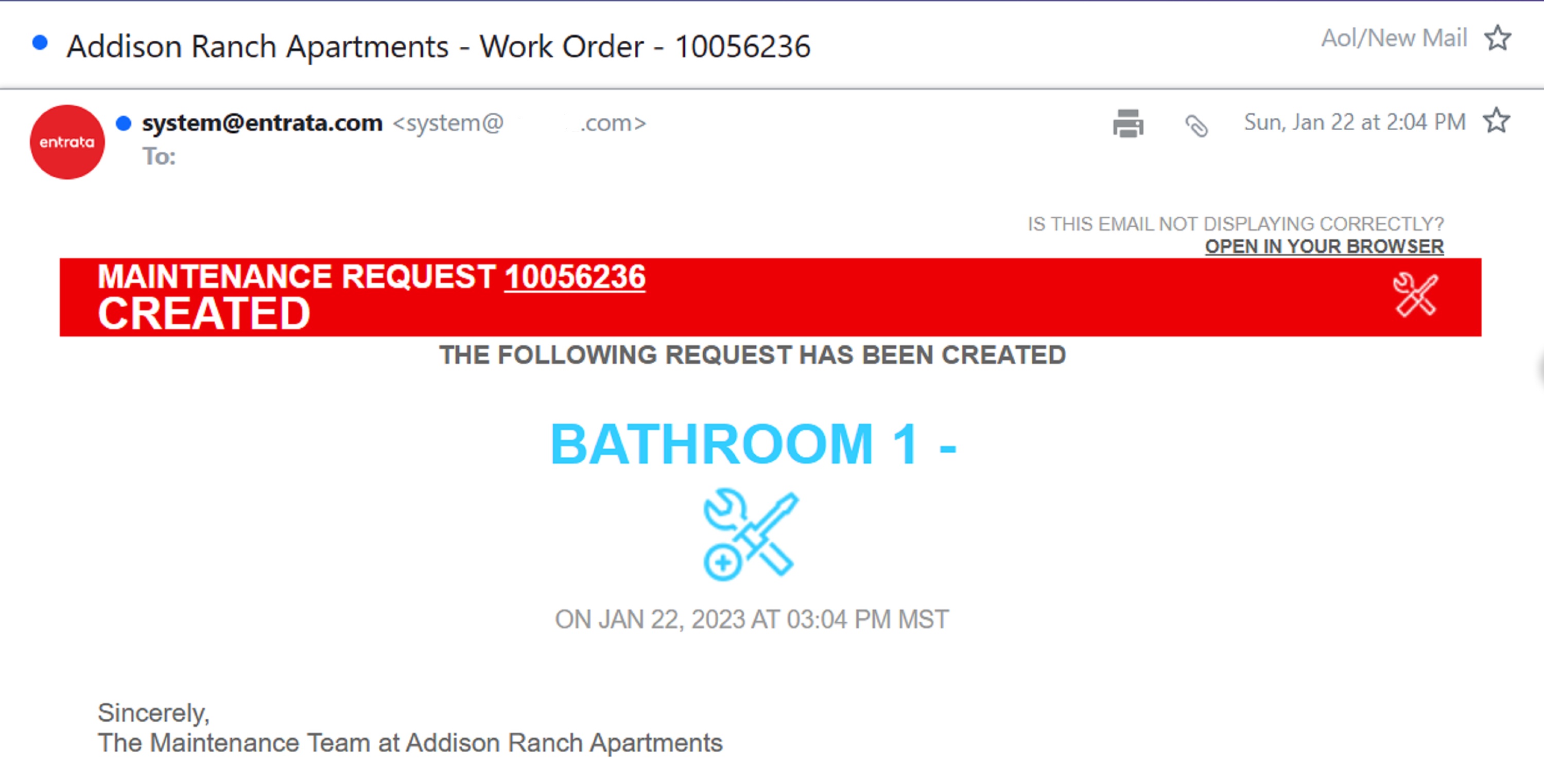 Screencap of the work order confirmation I recieved Screencap of the work order confirmation I recieved