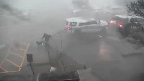 A k9 dog and his police partner in a storm in Deer Park Texas