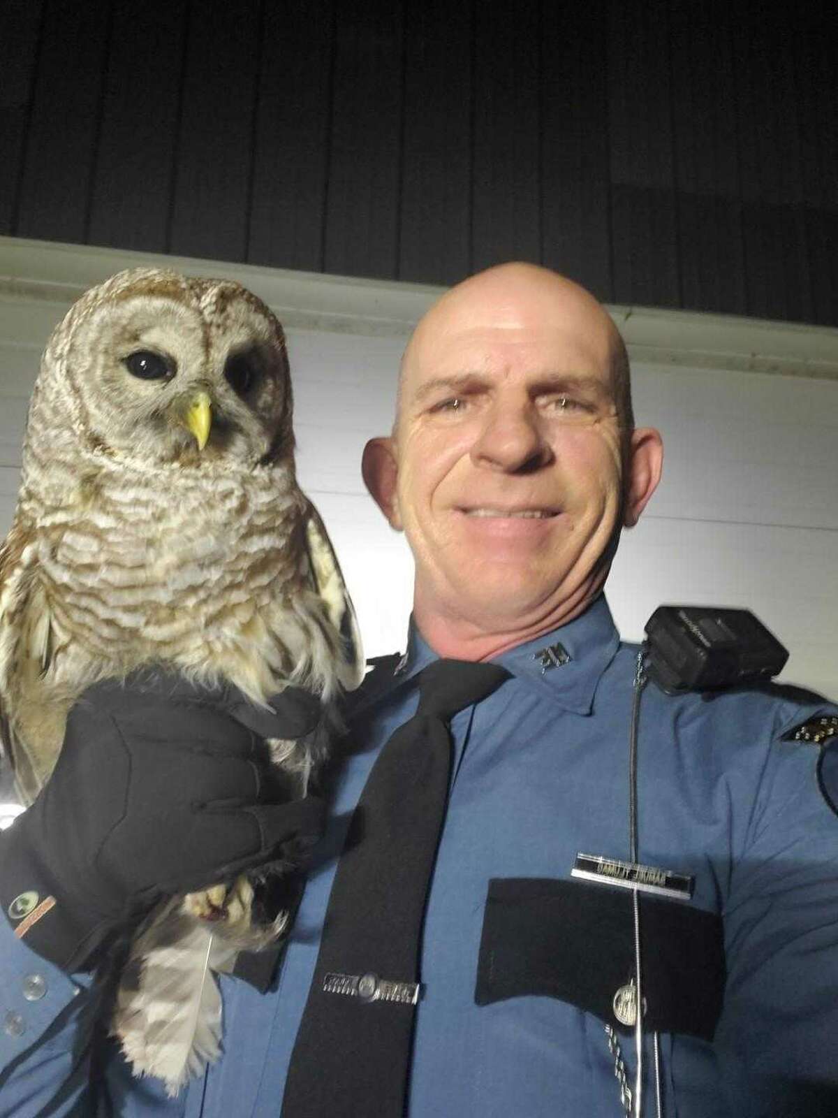 Maine State Trooper Samuel Tlumac with an owl that he rescued a few years ago Maine State Trooper Samuel Tlumac with an owl that he rescued a few years ago