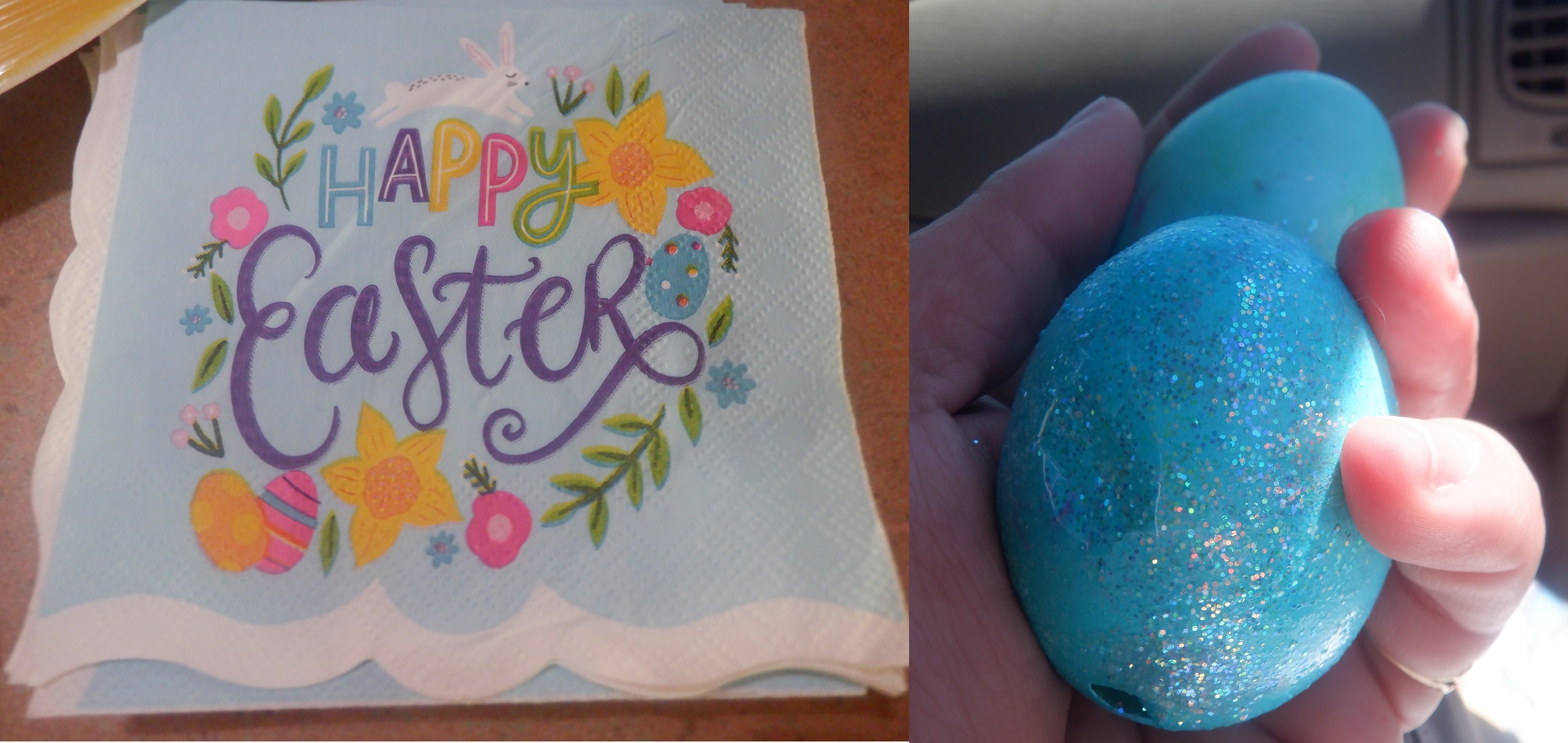 Photos I took of a napkin at church and eggs done by one of the ladies' granddaughters Photos I took of a napkin at church and eggs done by one of the ladies' granddaughters