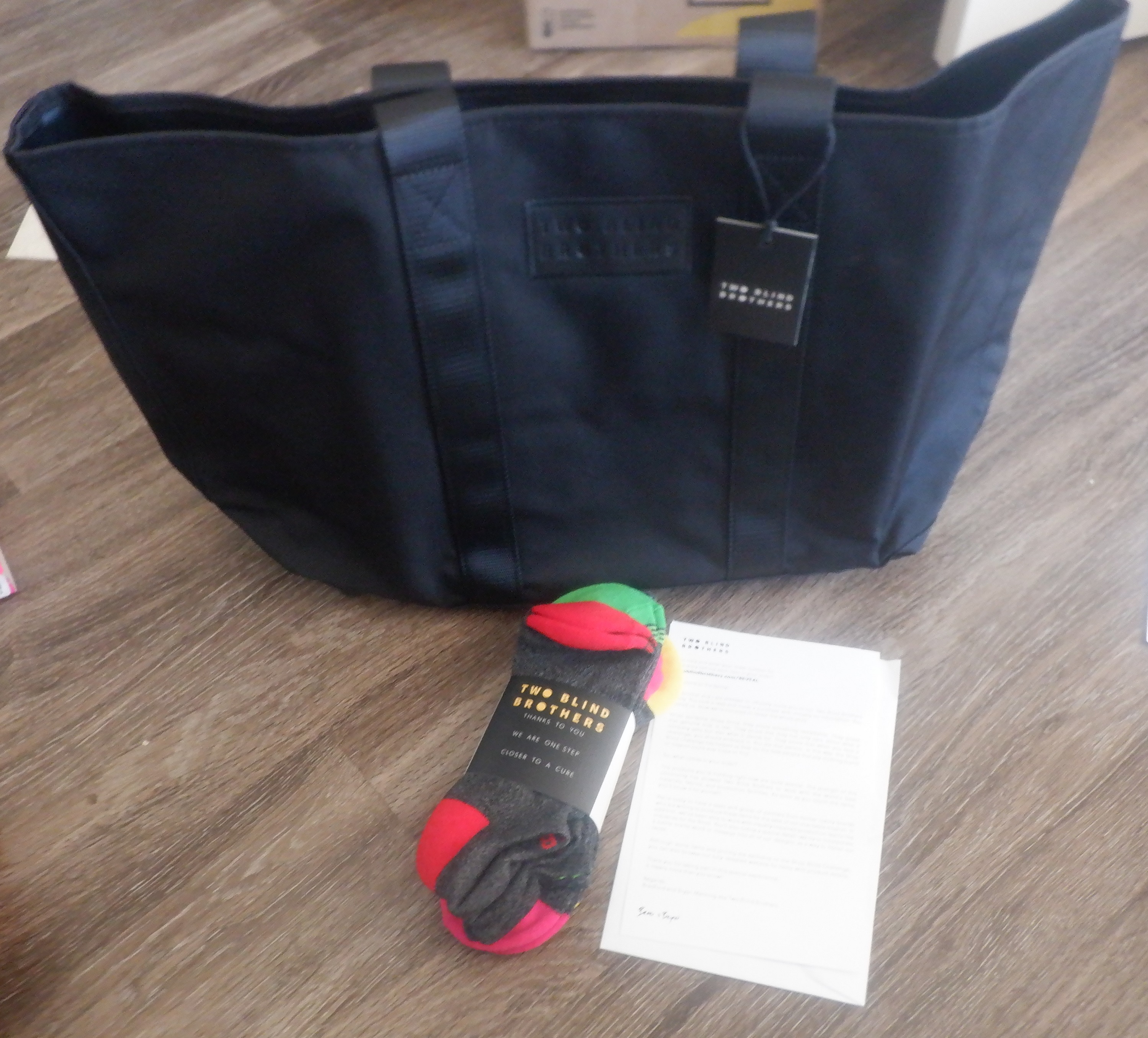 Photo I took of the tote bag and socks Photo I took of the tote bag and socks