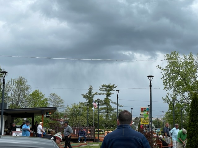 The rain approaching the course today (4/30/23).  Photo taken by and the property of FourWalls.