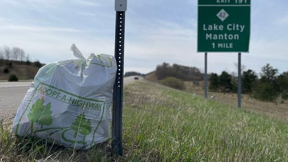 A plastic bad on a highway in Cadilac Michigan A plastic bad on a highway in Cadilac Michigan