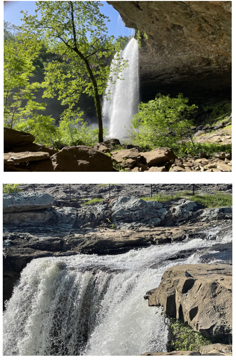 Bottom and top views of Noccalula Falls.  Photos taken by and the property of FourWalls.