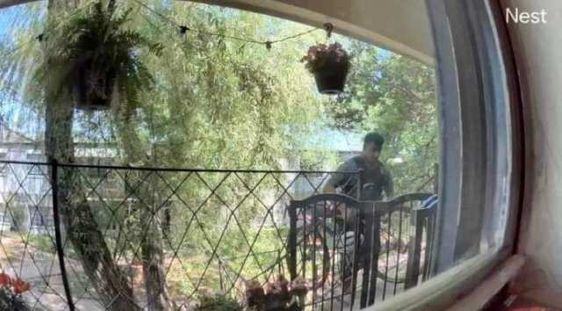 OKC police officer Vazquez returning a bike to Meredith Line's home. OKC police officer Vazquez returning a bike to Meredith Line's home.