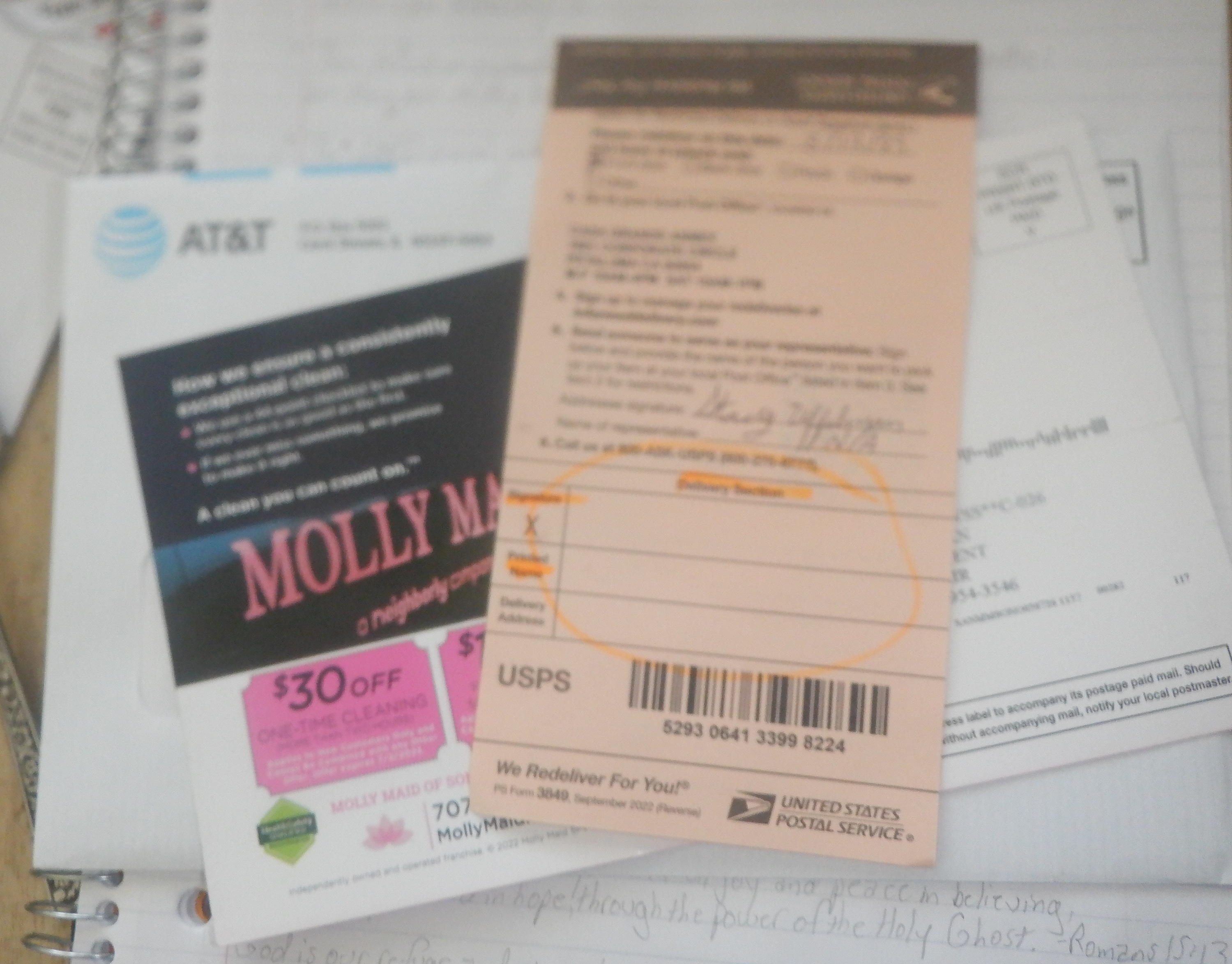 Mail with returned redelivery slip