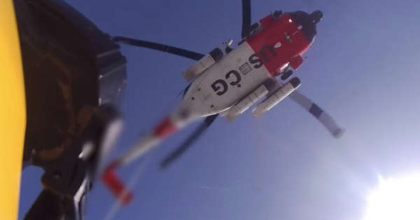 USCG helicopter in California on a rescue mission USCG helicopter in California on a rescue mission