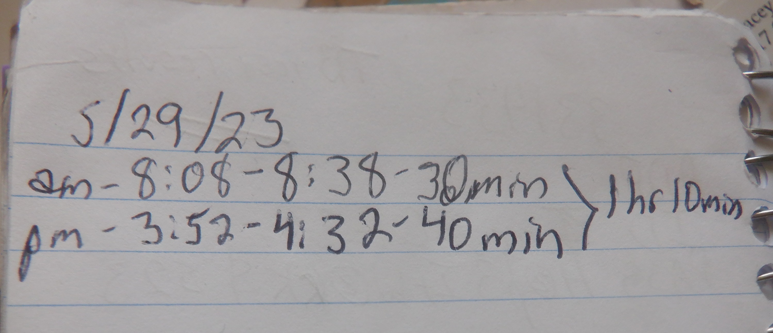 Photo I took of the little book I write my walk times down in. Photo I took of the little book I write my walk times down in.