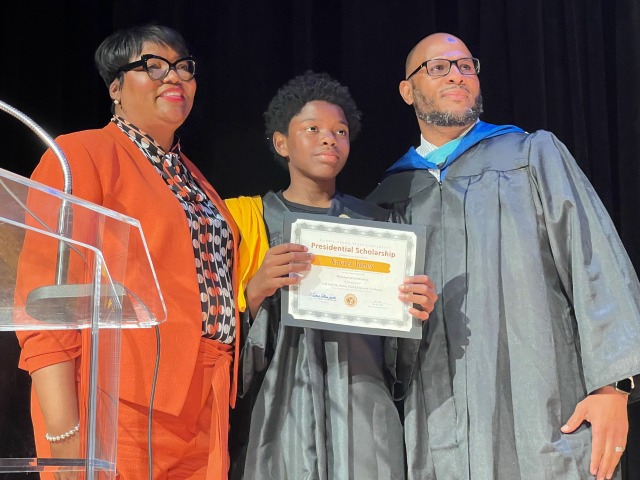 Xavier Jones in the middle receiving a diploma in HSSU in Missouri in May Xavier Jones in the middle receiving a diploma in HSSU in Missouri in May