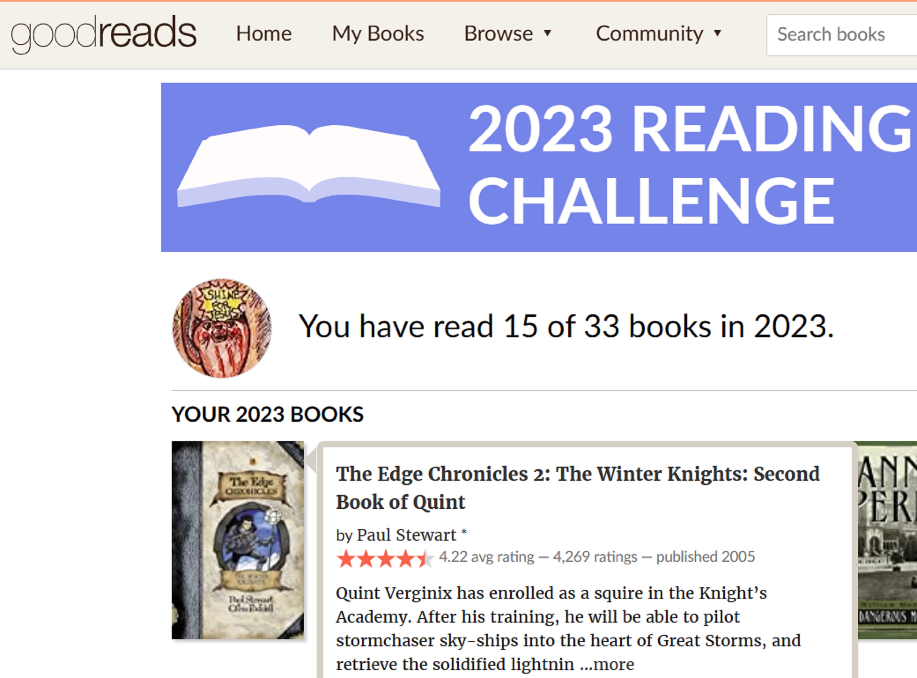 Screen cap of my goodreads page