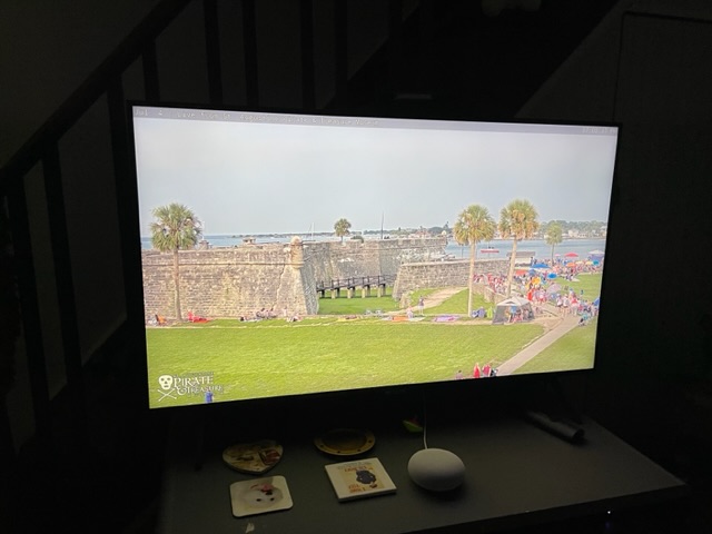 TV with a live view of Florida fireworks. Photo taken by and the property of FourWalls TV with a live view of Florida fireworks. Photo taken by and the property of FourWalls
