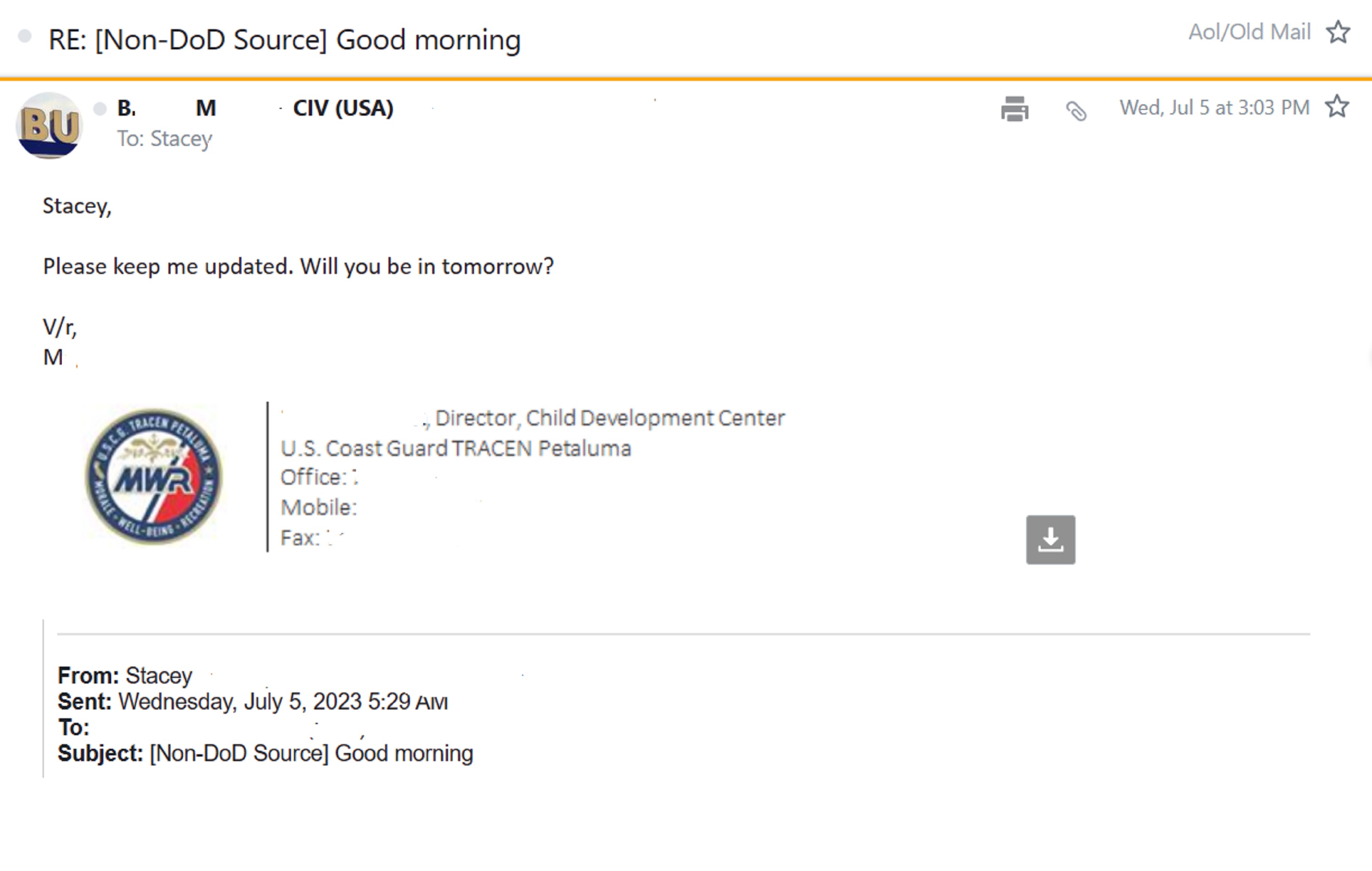 Screencap of the email I received with things erased. Screencap of the email I received with things erased.