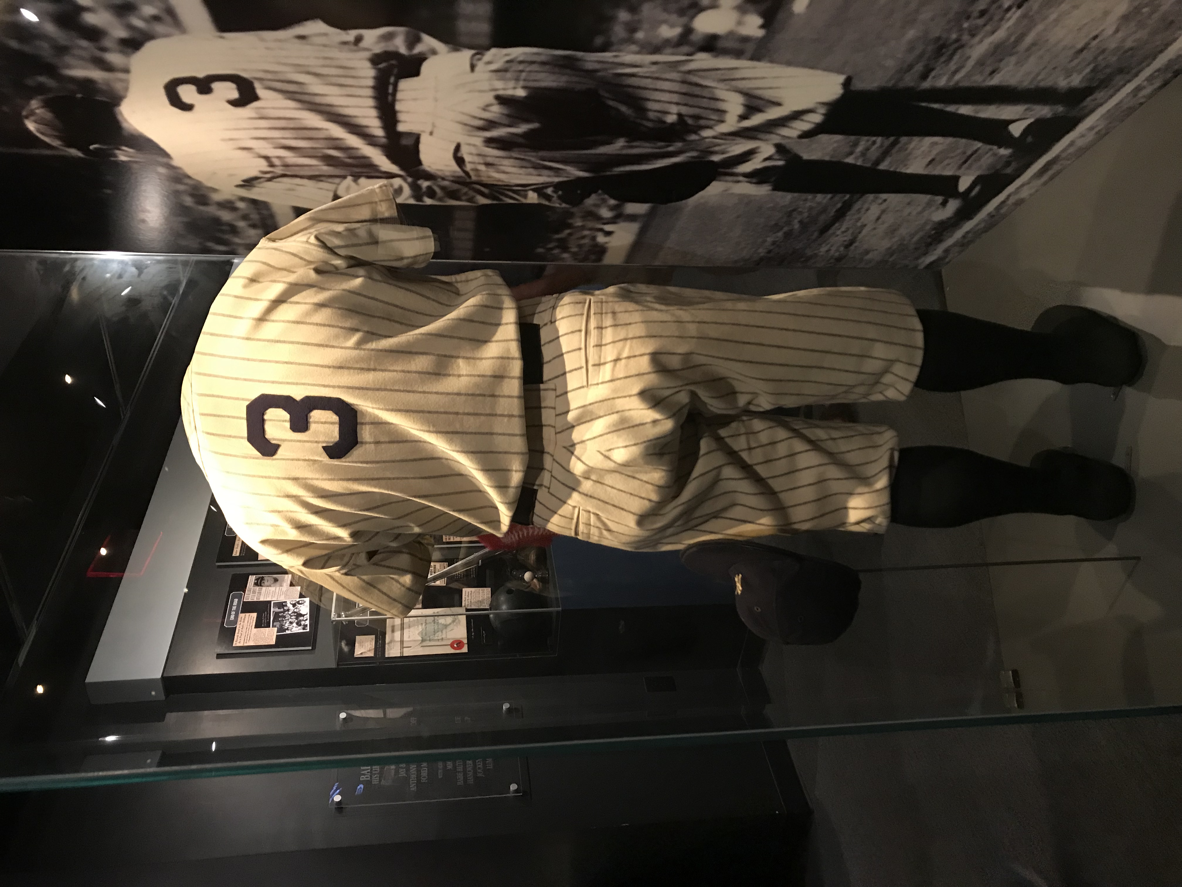 Babe Ruth’s uniform at the Baseball Hall of Fame.  Photo taken by and the property of FourWalls.