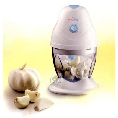 chopper & slicer - It may not be the most complicated piece of machinery in the kitchen, but oh the time and tedium it could save doing prep work for a garlic-heavy recipe. Drop up to two heads of garlic in the main compartment, put the lid on and press the button. A silicone bulb in the center strips off the casings. Remove the bulb, and the device does the chopping for you too.