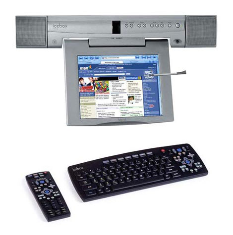 Kitchen computer - The dream of the Internet-enabled refrigerator may have gone the way of Pets.com and free delivery of candybars to your doorstep (RIP, Kozmo), but there are still companies that just won't rest until they bring the Web into your kitchen.  The Beyond Icebox flipscreen '04 is a Wi-Fi-enabled 'all-in-one entertainment center for the kitchen' that includes television, Internet, DVD/CD player, FM radio and home video monitoring. The bulk of the machine fits underneath a cabinet with a touch screen that folds down when needed. It comes with a wireless keyboard the vendor claims is washable. And although we admit it would be cool to be able to reference our online recipe boxes or watch a DVD while peeling potatoes, this is all sounding a little too Audrey for our comfort.