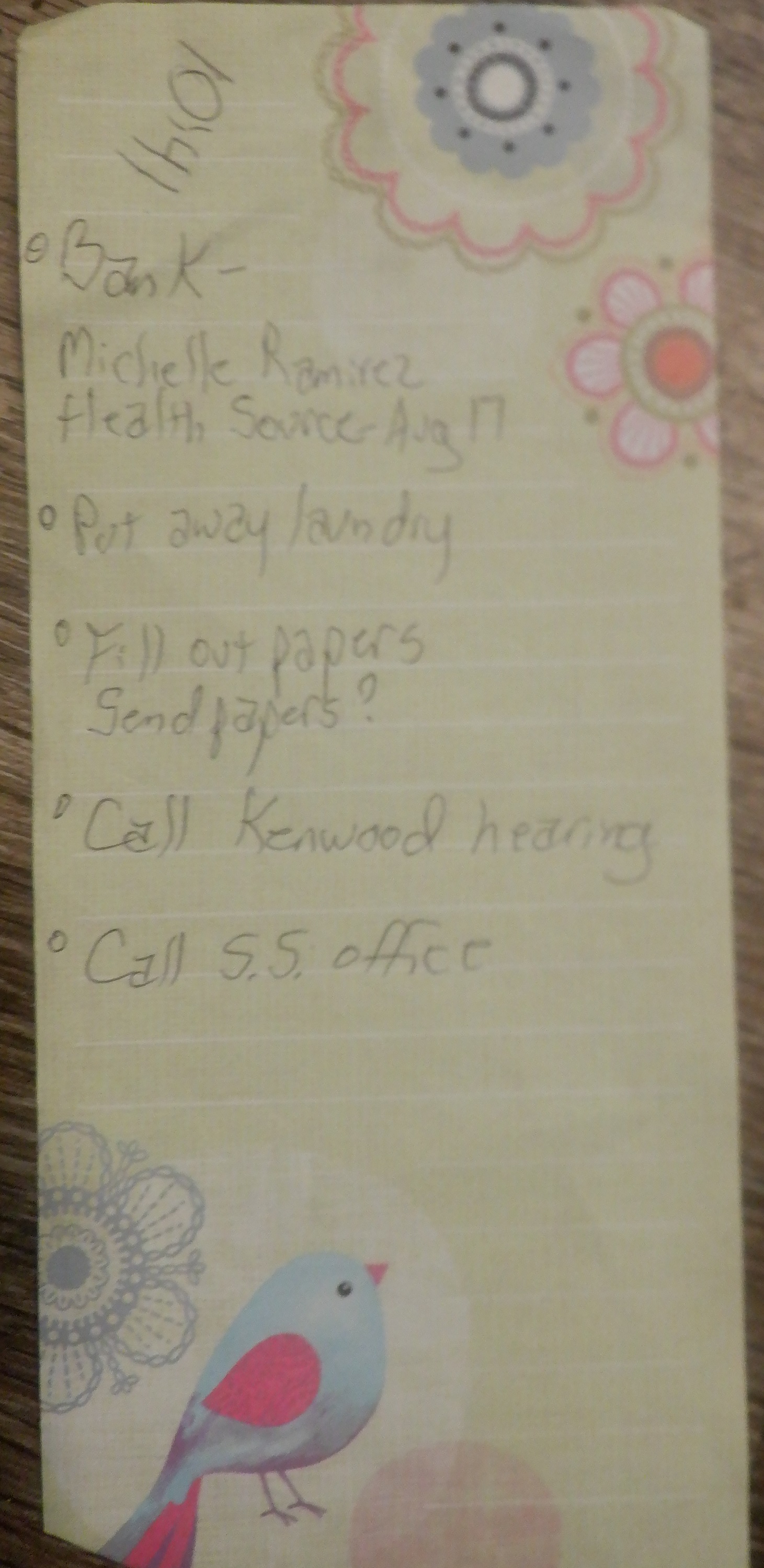 Photo I took of today&#039;s to do list before adding two more things