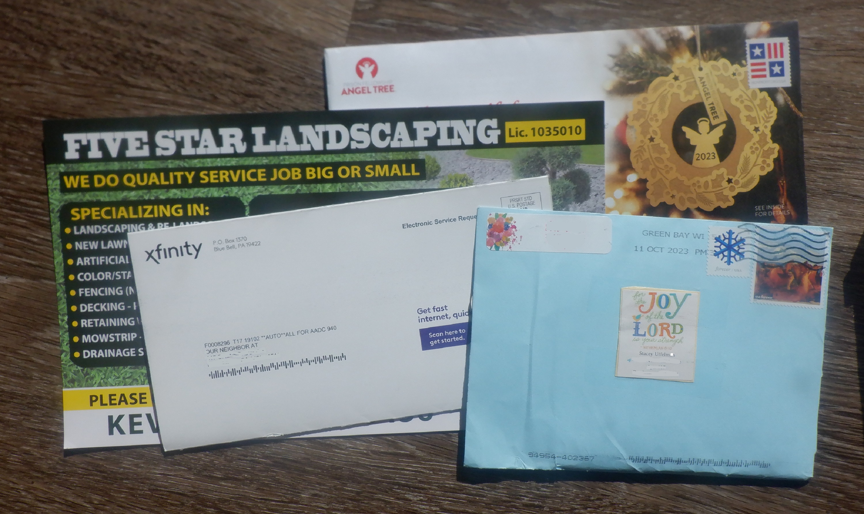 Photo taken by me of my mail