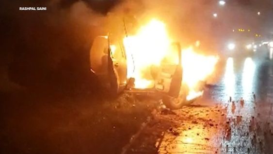 An auto on fire in Joliet Illinois on Wednesday night An auto on fire in Joliet Illinois on Wednesday night
