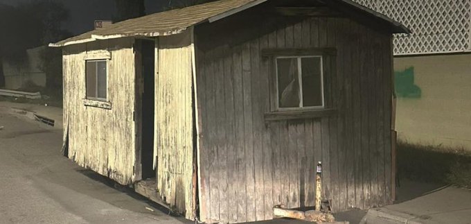 A shack found in a street in Irwindale California