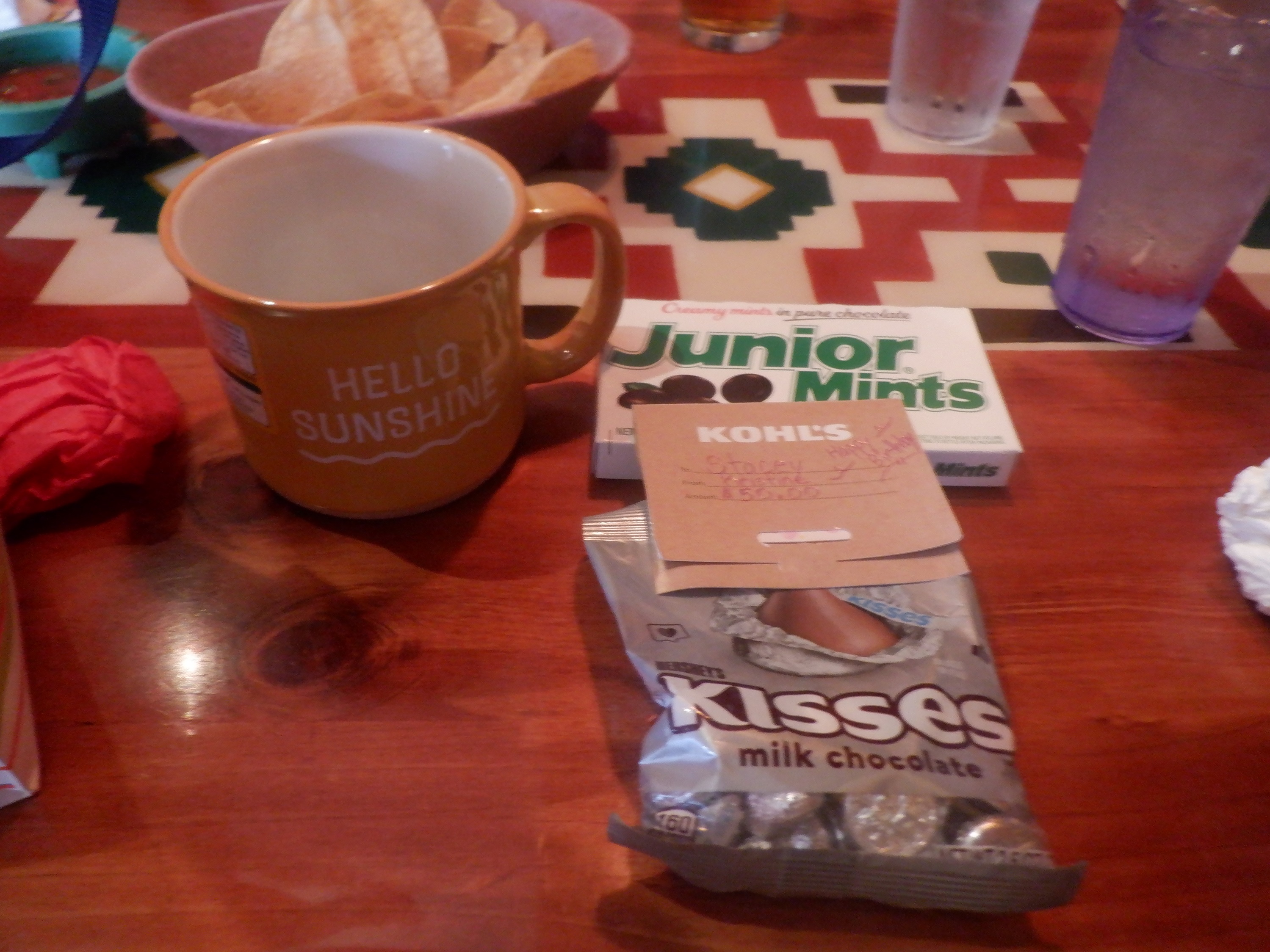 Photo I took of the gifts I opened from my friend at lunch today Photo I took of the gifts I opened from my friend at lunch today