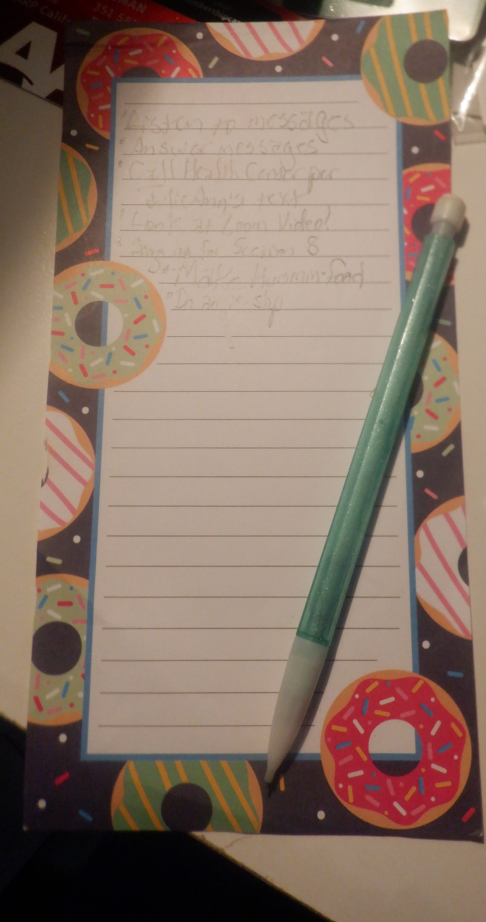 Photo I took of my updated to do list