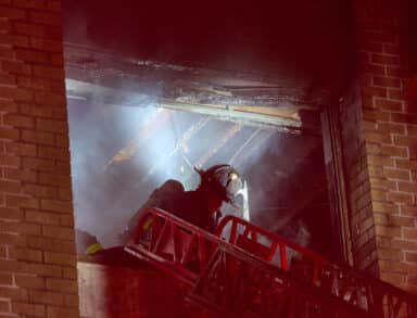 Firefighters in New York City battling a fire in Brooklyn on Monday evening 