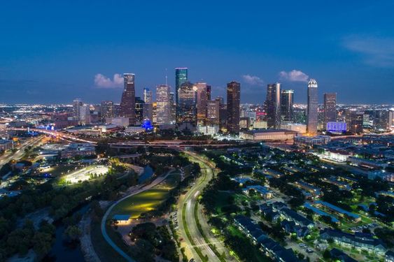 Skyline of Houston Texas at night. 