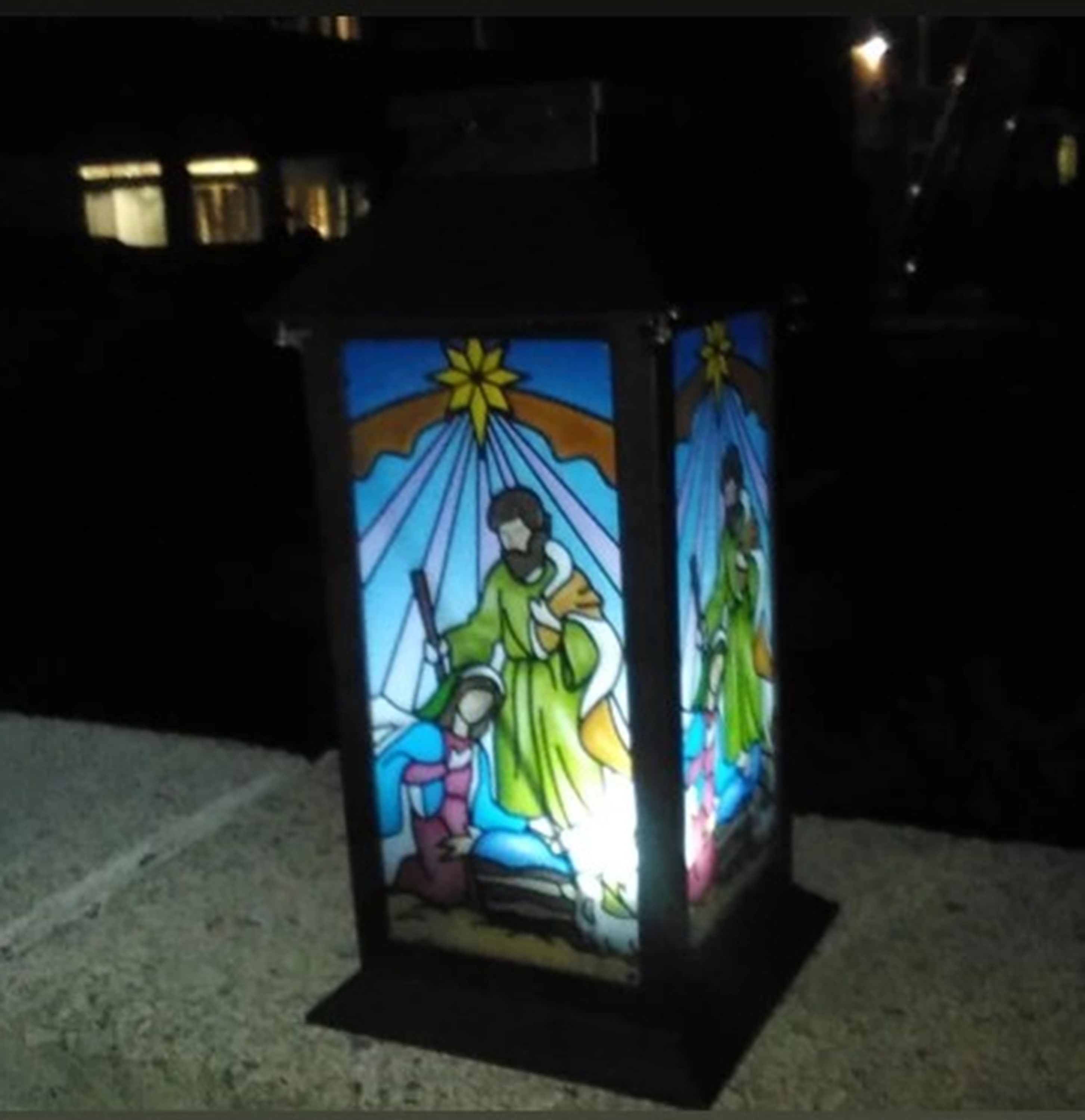 Photo I took of the nativity lantern on my patio wall Photo I took of the nativity lantern on my patio wall