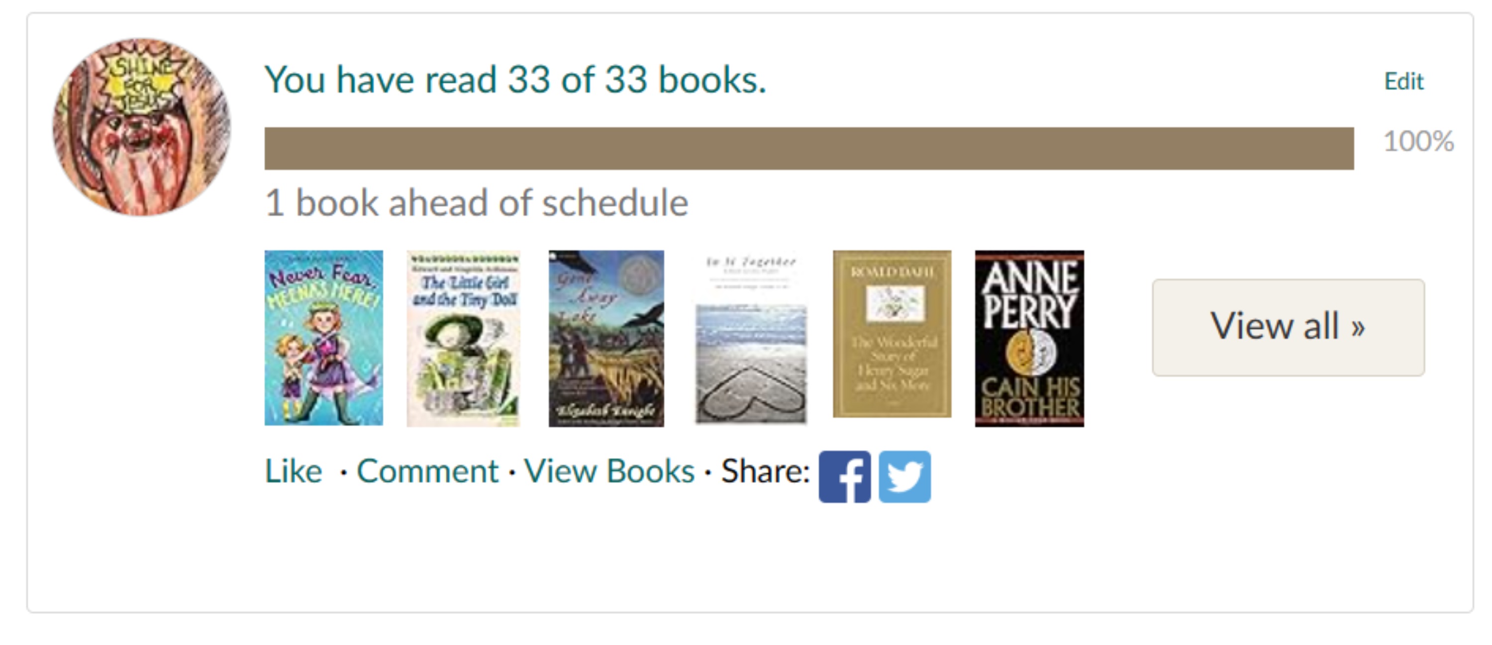 Screencap of my GoodReads page