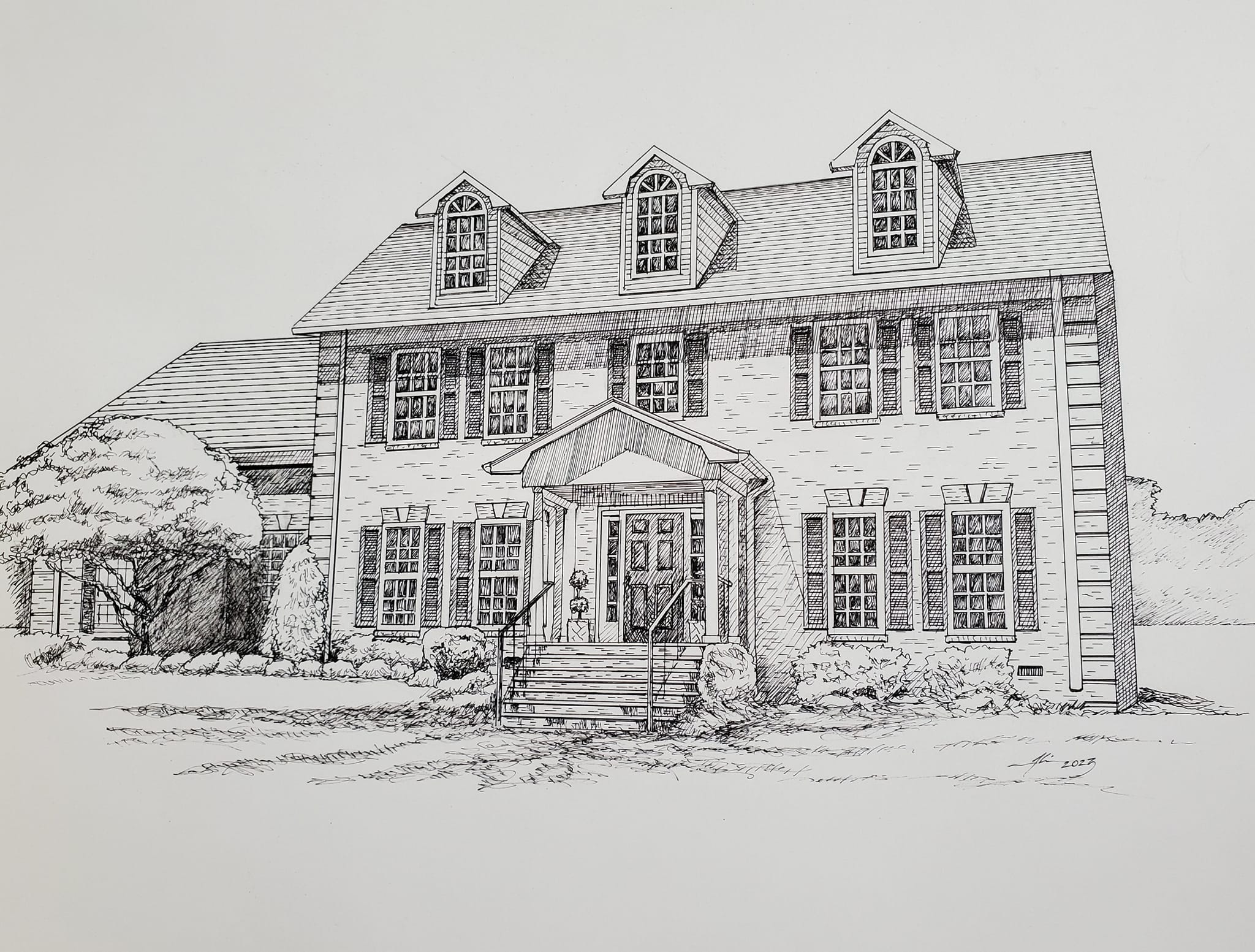 my pen and ink drawing of a brick house