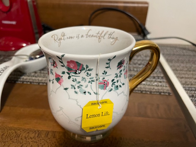 My tea cup, a retirement gift from my co-workers. Photo taken by and the property of FourWalls. My tea cup, a retirement gift from my co-workers. Photo taken by and the property of FourWalls.