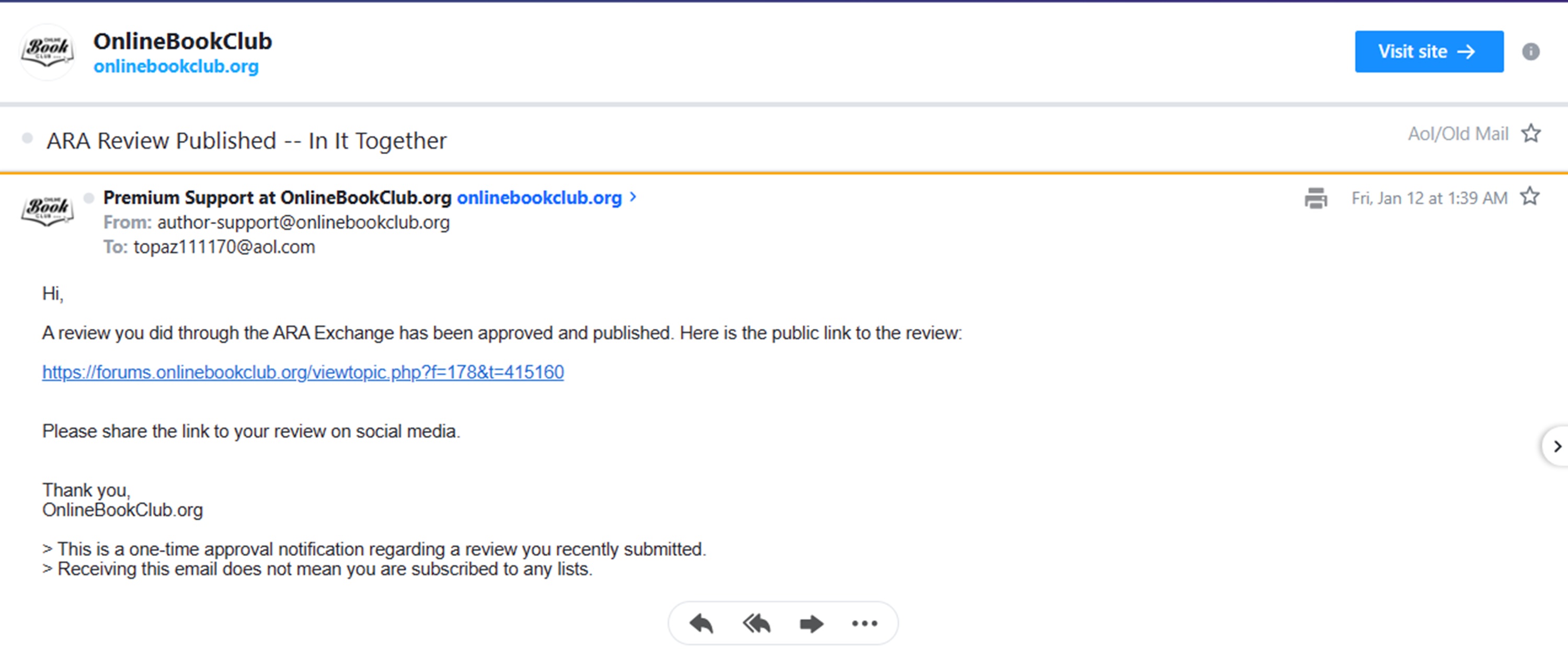 screencap of the email saying my review was accepted screencap of the email saying my review was accepted