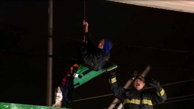 Firefighters in Jackson Mississippi rescue a man who fell into a garbage truck Firefighters in Jackson Mississippi rescue a man who fell into a garbage truck