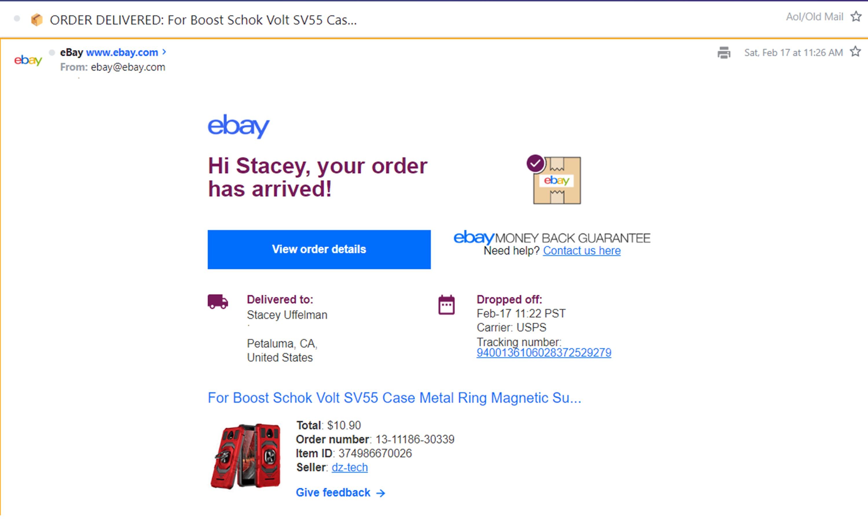 Email I received saying my phone case/glass protector came Email I received saying my phone case/glass protector came