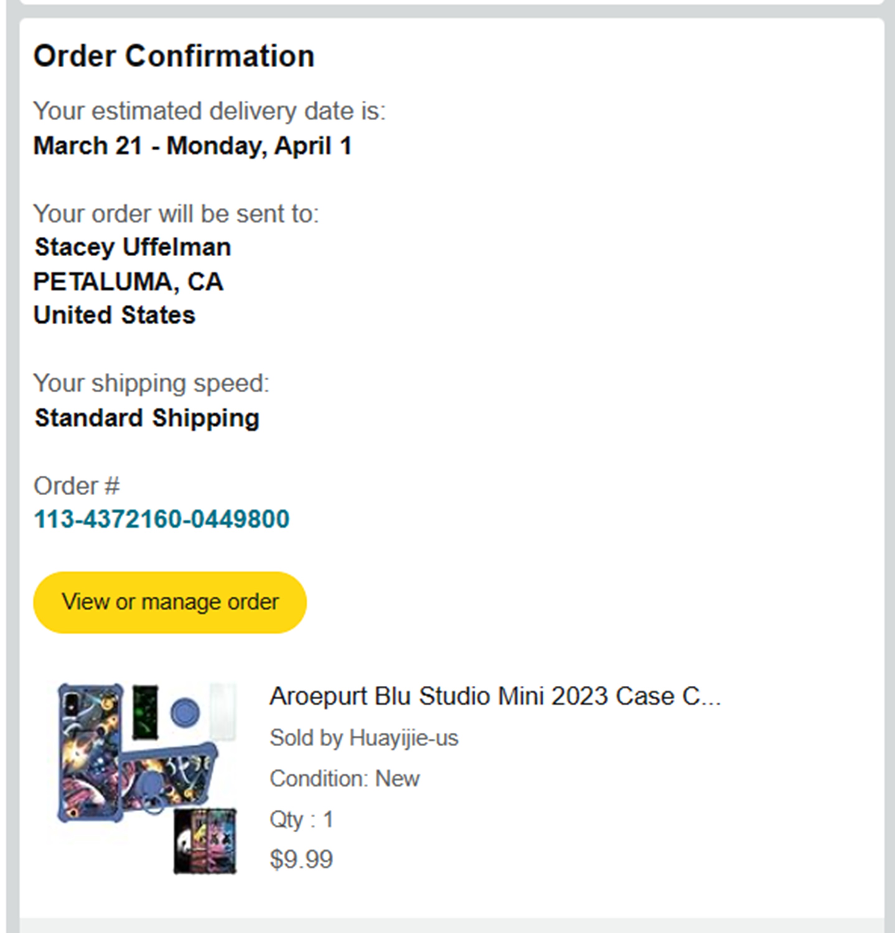 Screencap of email about my phone case order Screencap of email about my phone case order