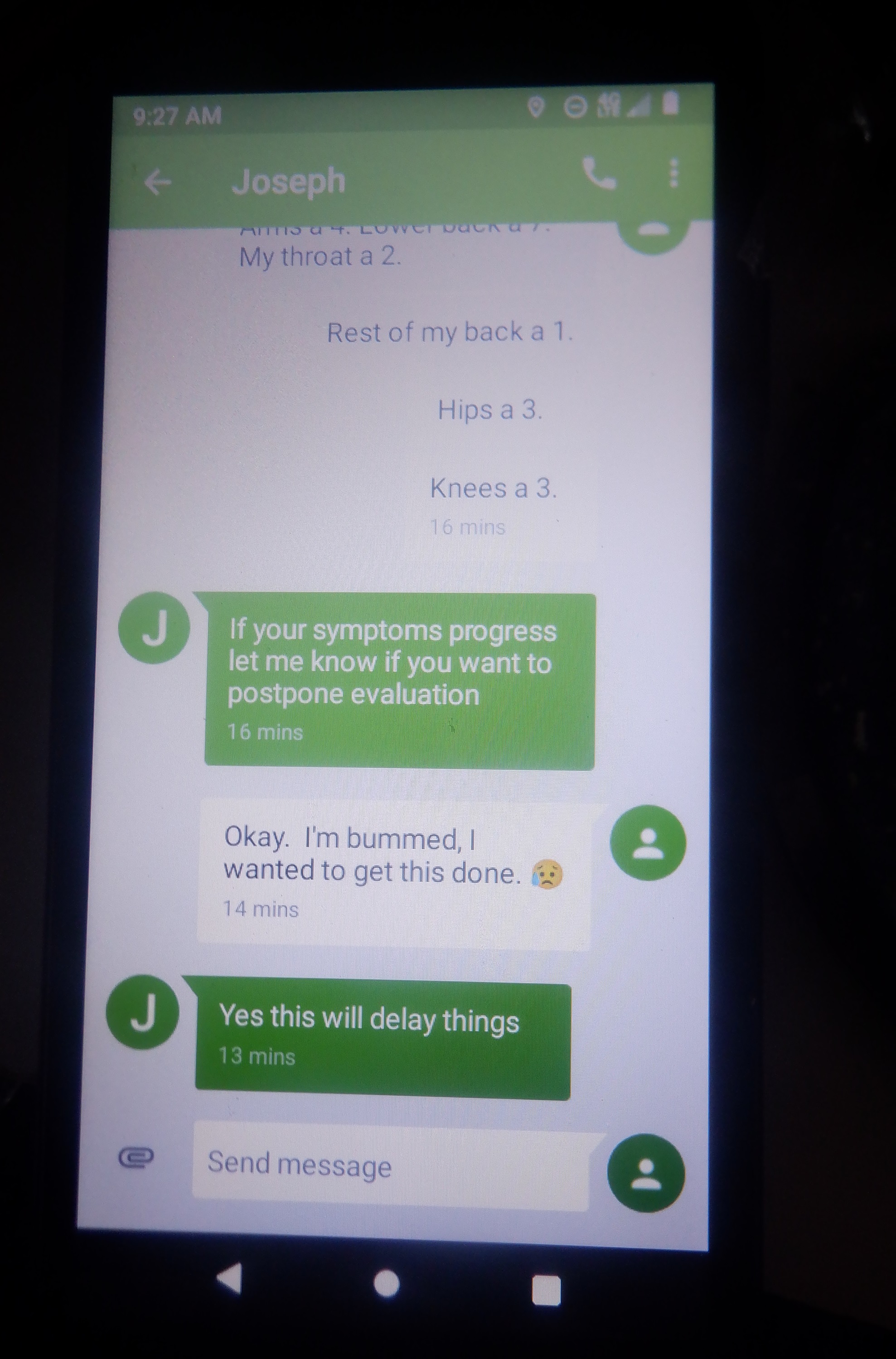 Photo I took of my phone with convo with instructor