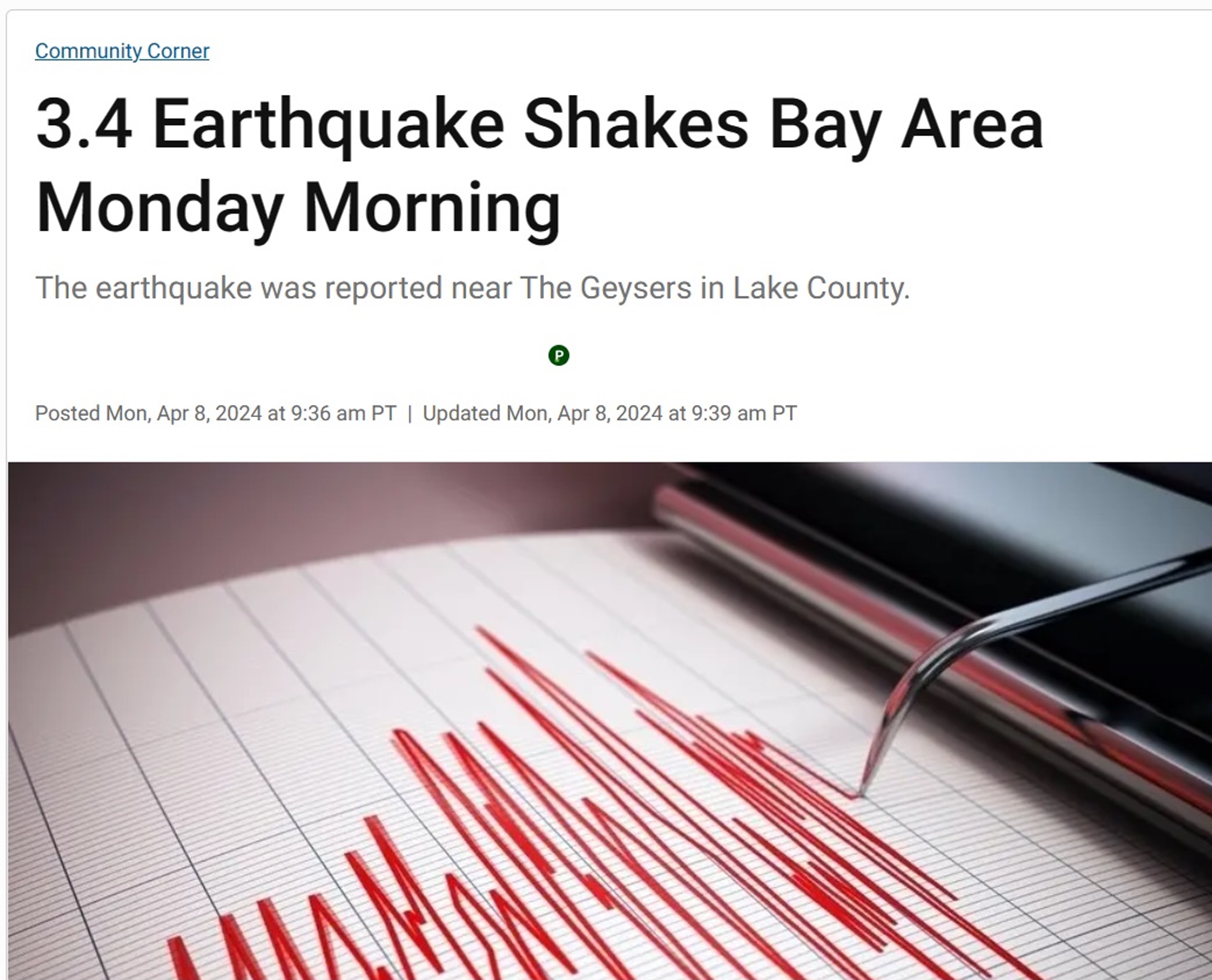 Screencap of article about earthquake Screencap of article about earthquake