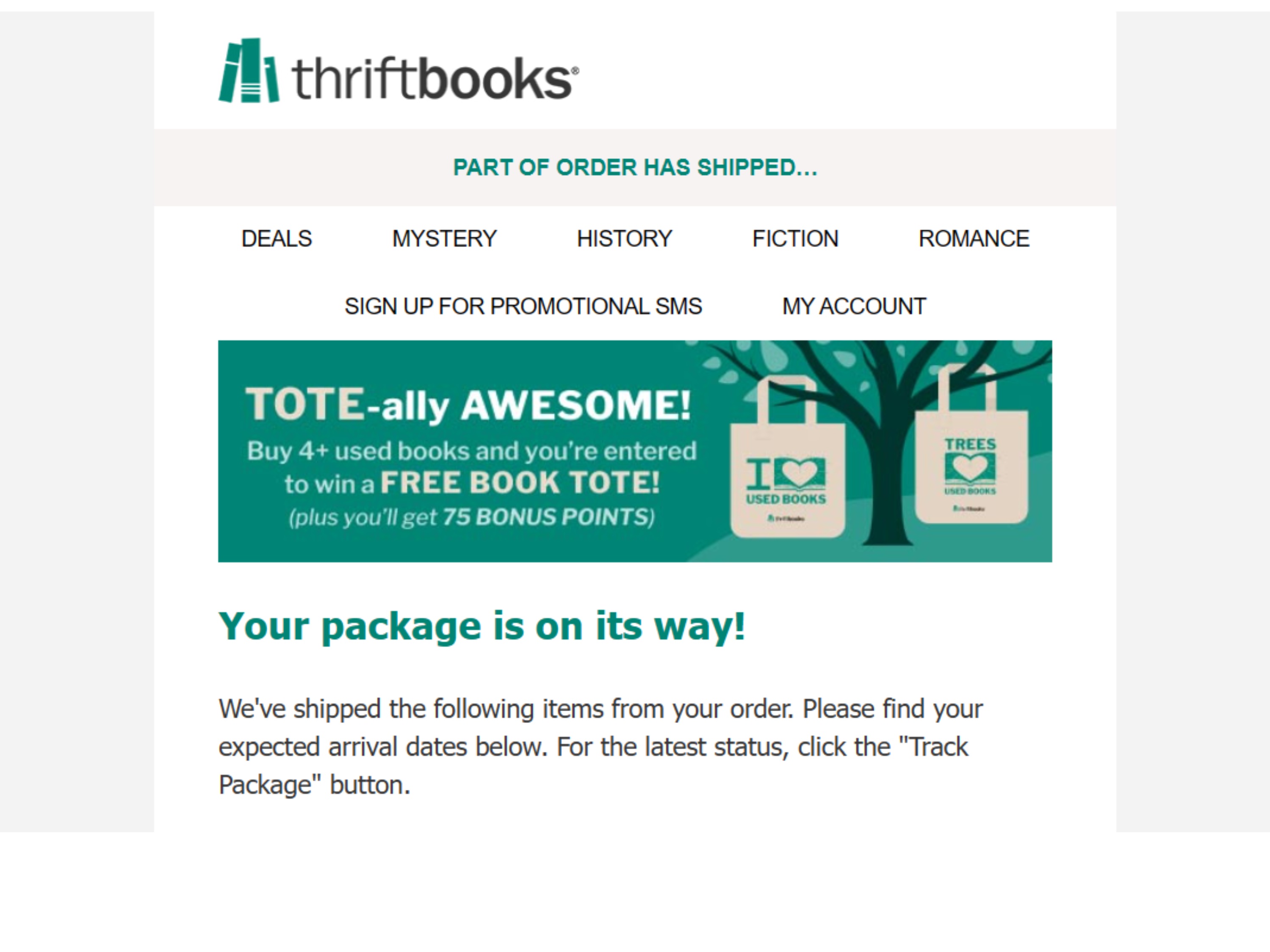 Screencap of my Thriftbooks email
