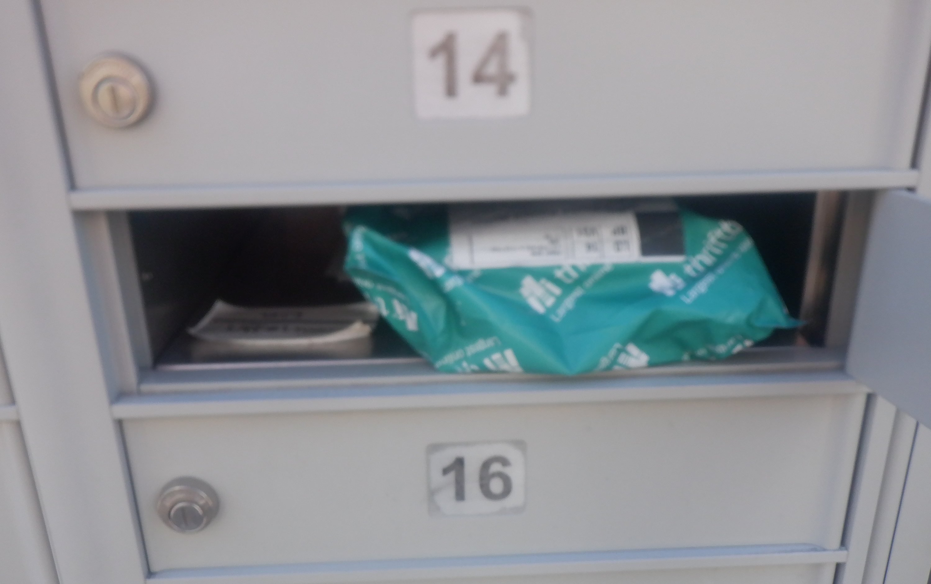 Photo I took of the package (and the stuff hidden under/behind it) in my mailbox