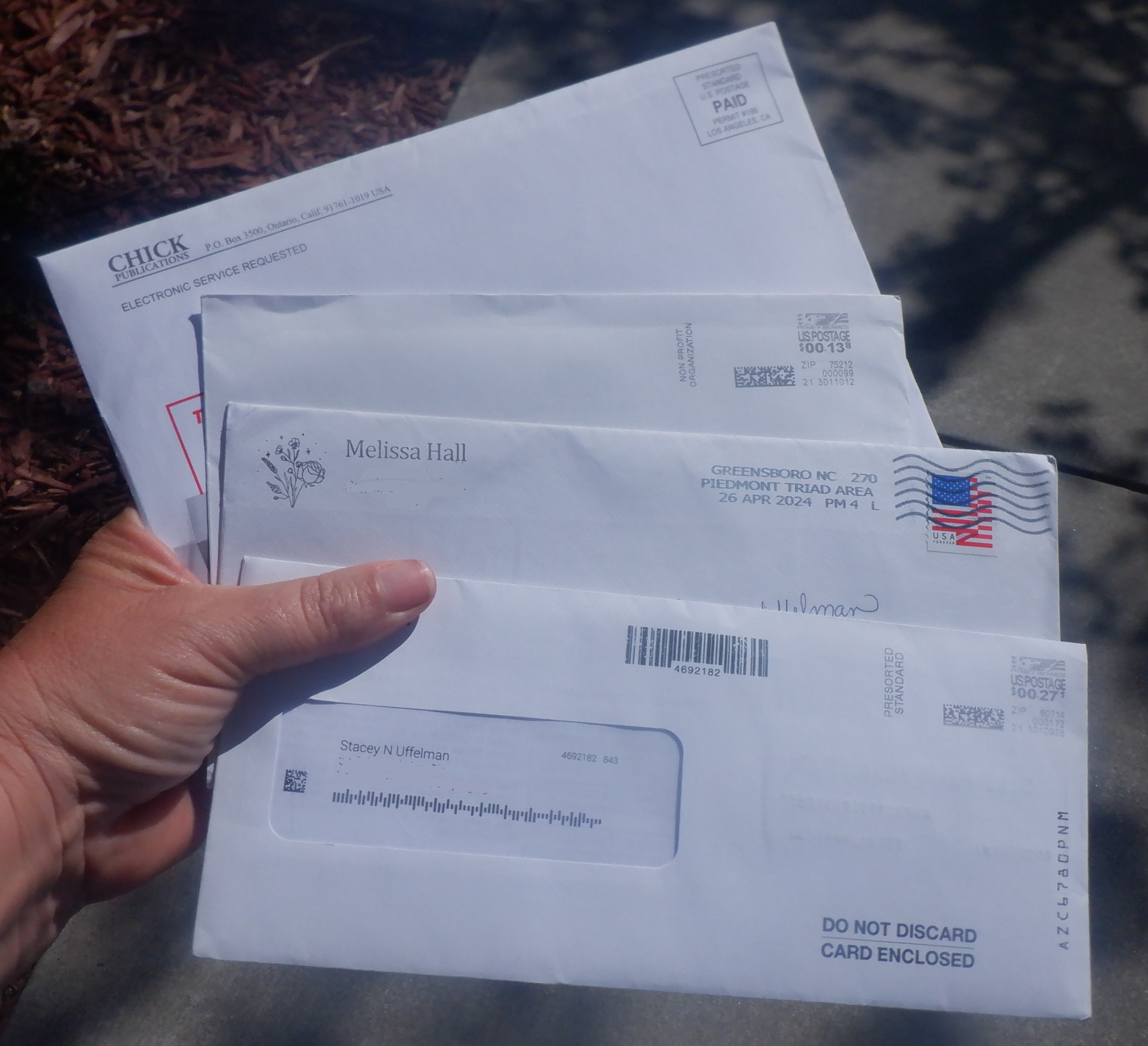 Photo I took of the mail on the way back from the mailbox Photo I took of the mail on the way back from the mailbox