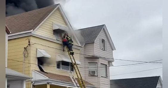 Firefighters putting out a fire in Bayonne New Jersey.
