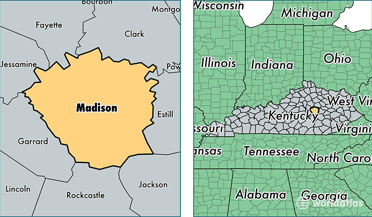 Map of Madison County in Kentucky