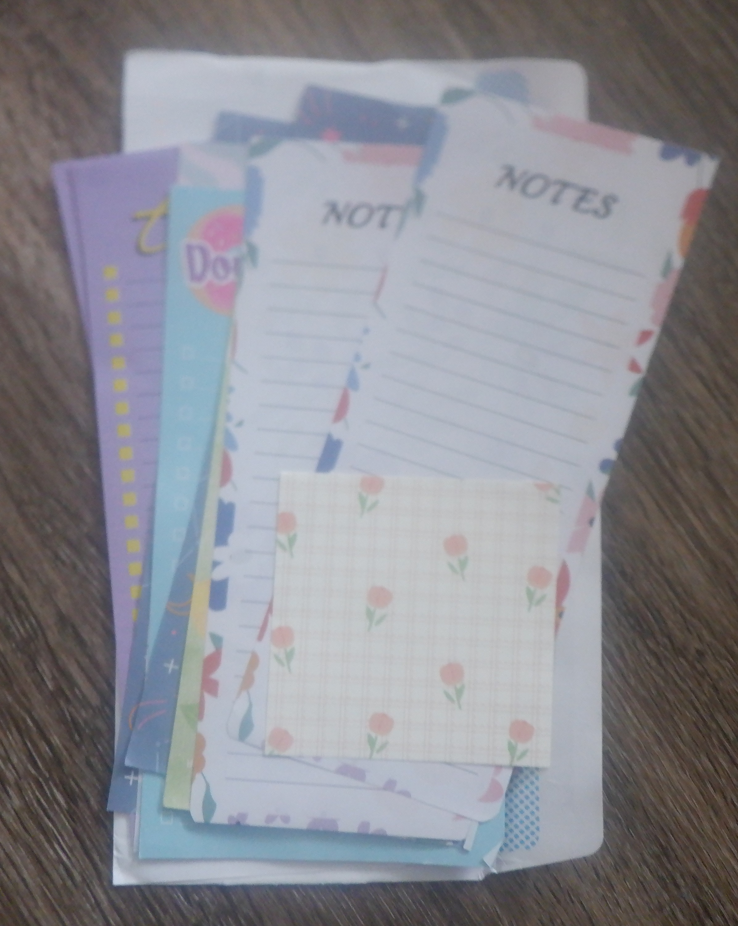 Photo I took of the notepad sheets I recieved