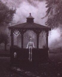 My Pit of Hell for Halloween - We added some lights a fog machine, skeleton to our Gazebo, for Halloween.