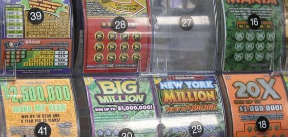 Scratch off lottery ticket in a rack in California Scratch off lottery ticket in a rack in California