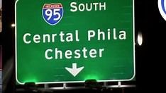 A sign in Philadelphia on Interstate 95 that has been corrected by the Penn DOT A sign in Philadelphia on Interstate 95 that has been corrected by the Penn DOT