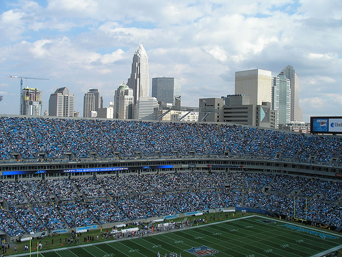Stadium Skyline - Cool shot with the stadium in the shade and city in the sunlight.
