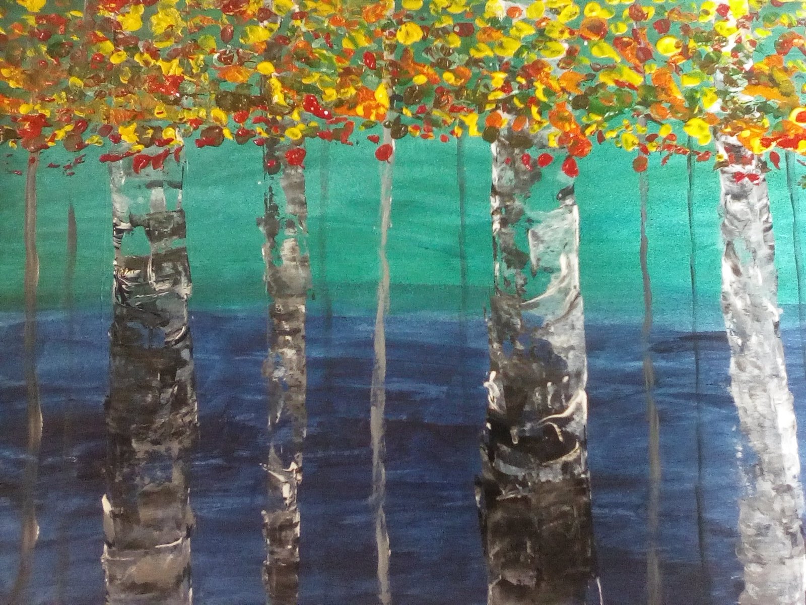 Birch trees in acrylics.